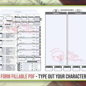 SORCERER CHARACTER SHEET for Dnd 5e | Form Fillable Pdf | Dungeons and ...