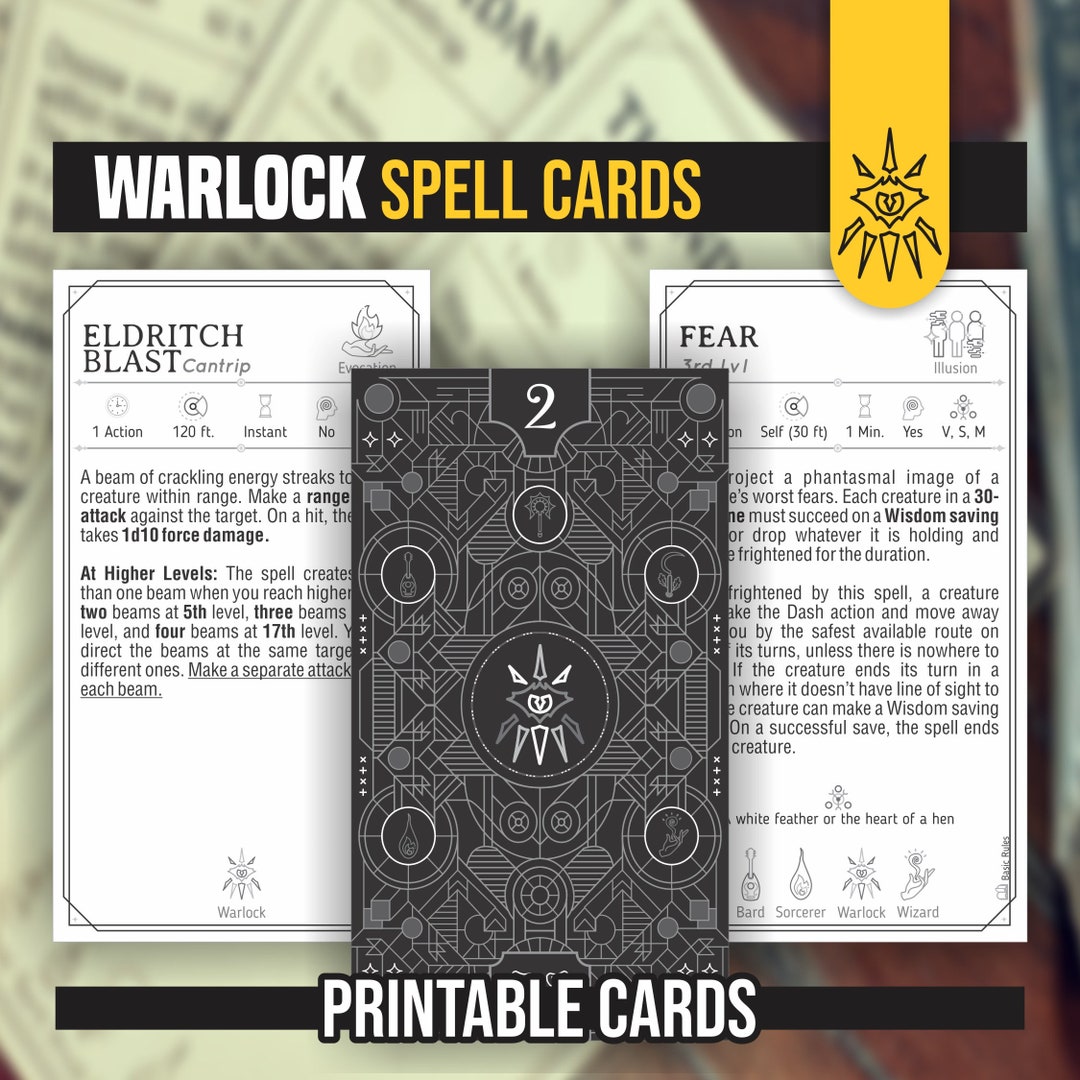 WARLOCK Spell Cards for Dnd 5e Form Fillable Pdfs Included Dungeons and Dragons D&D