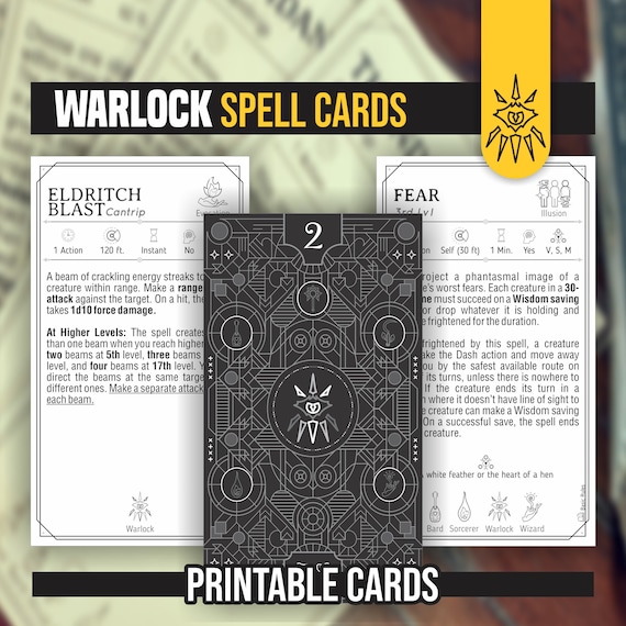 WARLOCK Spell Cards for DnD 5e | Form Fillable PDFs Included | Dungeons and Dragons | D&D | Printable Spell Cards