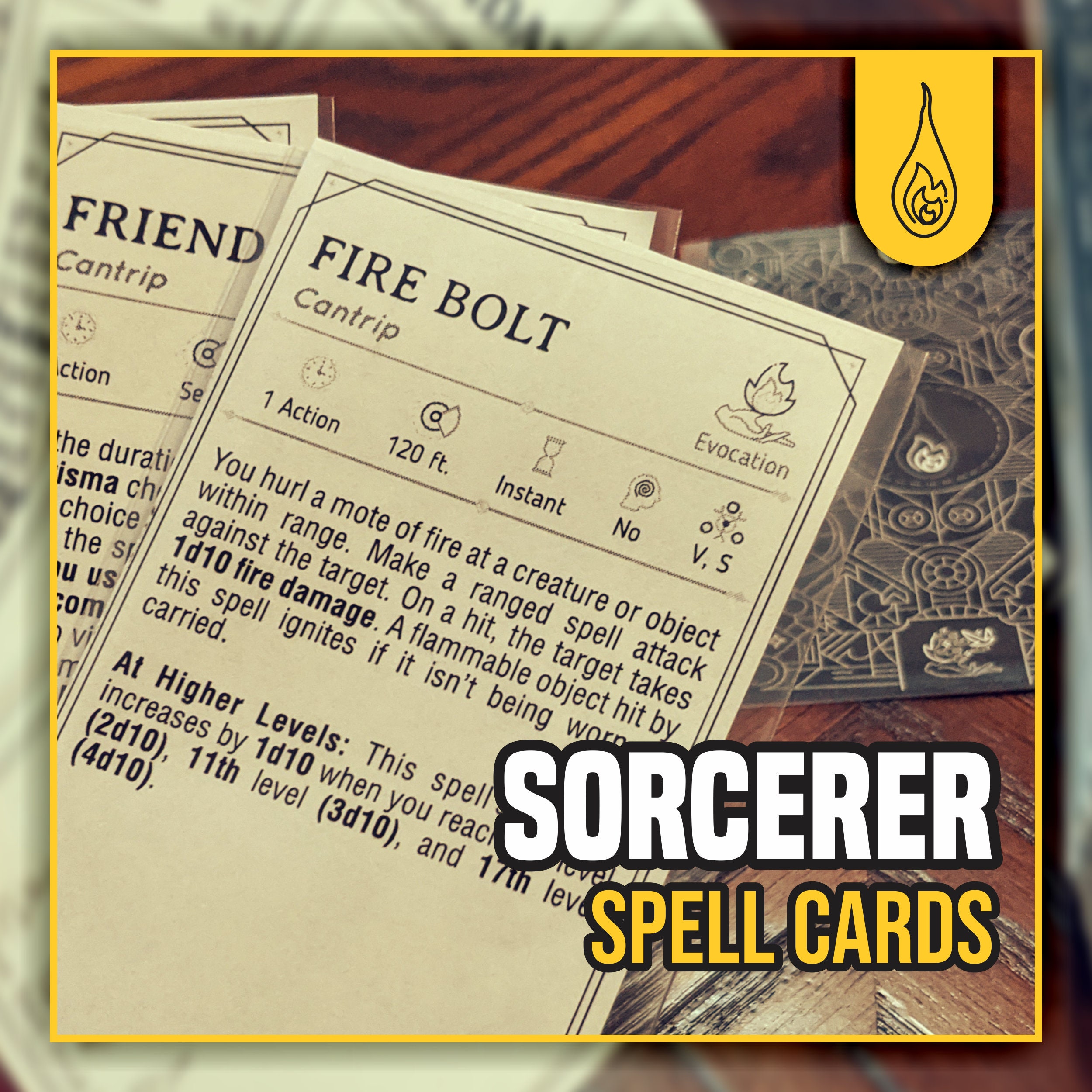 SORCERER Spell Cards for DnD 5e Form Fillable PDFs Included