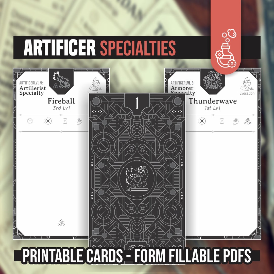 ARTIFICER SPECIALTY CARDS for Dnd 5e Form Fillable Pdfs Included Dungeons and Dragons D&D