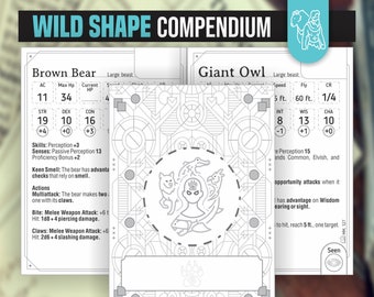 DRUID WILD SHAPE Booklet for DnD 5e | Form Fillable PDFs Included | Dungeons and Dragons | D&D | Printable Booklet