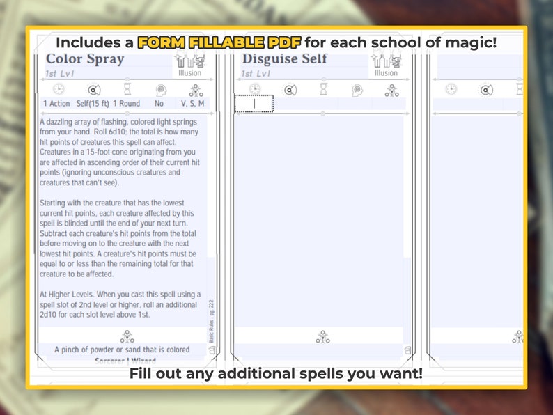 WIZARD Spell Cards for Dnd 5e Form Fillable Pdfs Included Etsy