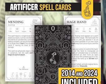 Artificer Spell Cards for DnD 5e: 77 Printable Cards (Form Fillable PDFs) - 2024 Update Included