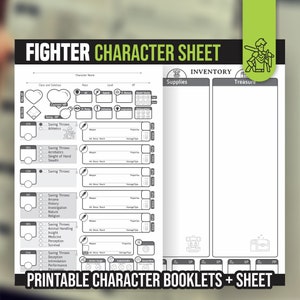 FICHA DE PERSONAGEM DE LUTADOR para DnD 5e | Formulário Preenchível PDF | Masmorras e Dragões | Folha de personagem para impressão | D&D | Diário de personagens DnD