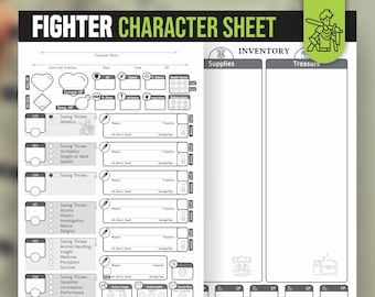 FIGHTER CHARACTER SHEET for DnD 5e | Form Fillable Pdf | Dungeons and Dragons | Printable Character Sheet | D&D | DnD Character Journal