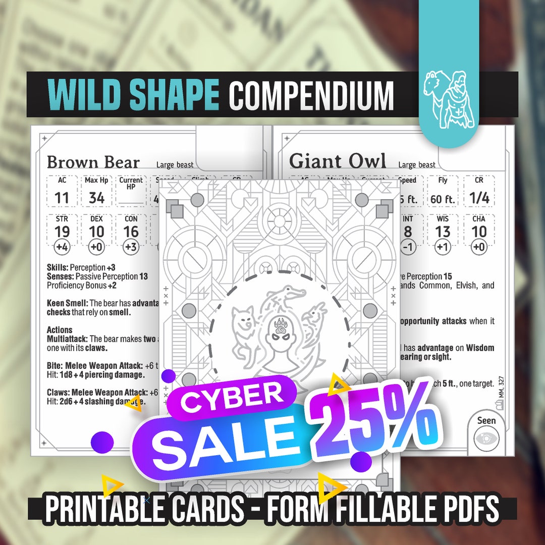 DRUID WILD SHAPE Booklet for Dnd 5e Form Fillable Pdfs - Etsy