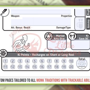 MONK CHARACTER SHEET for Dnd 5e | Form Fillable Pdf | Dungeons and ...