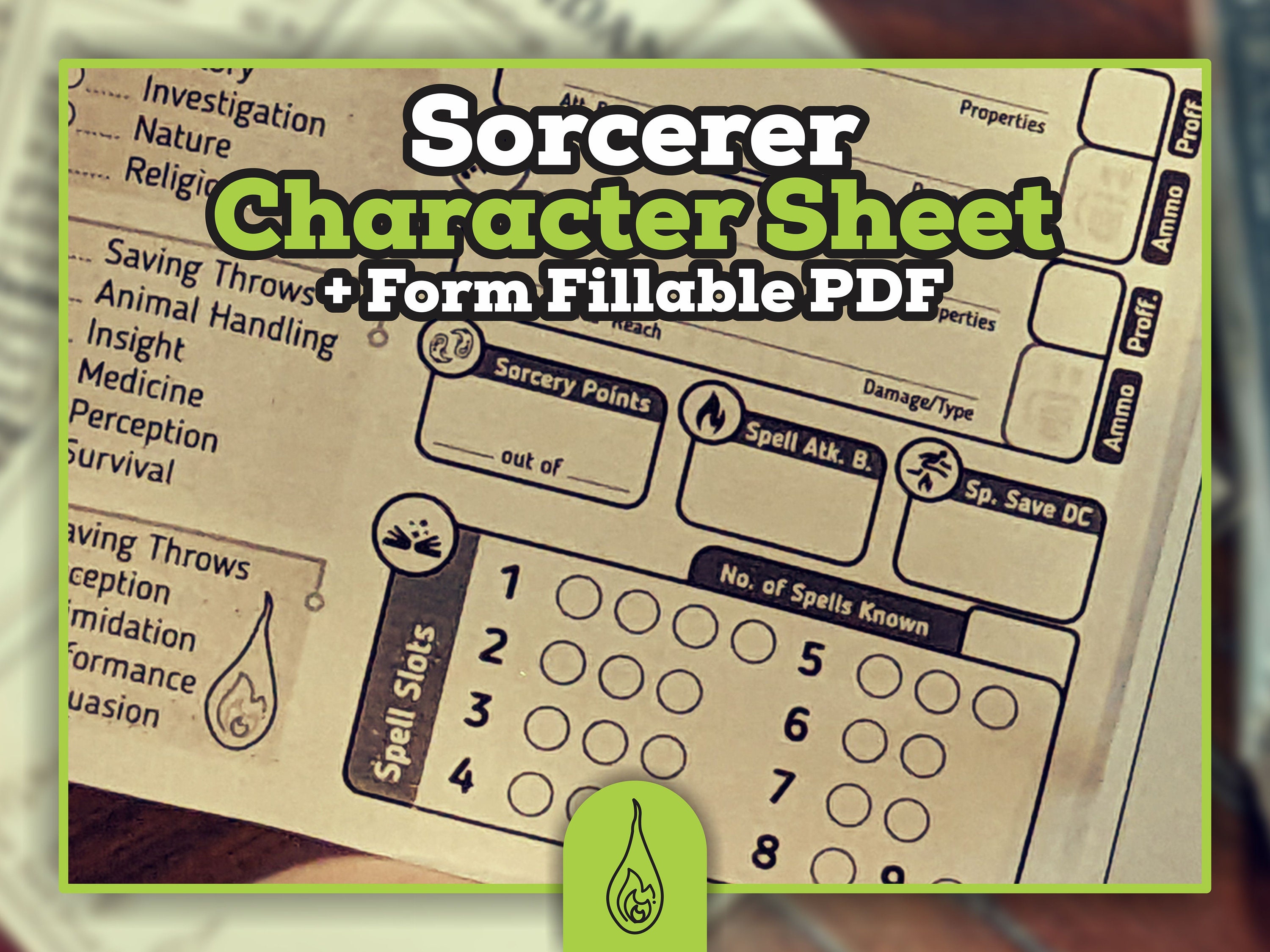 SORCERER CHARACTER SHEET for DnD 5e | Form Fillable Pdf | Dungeons and ...