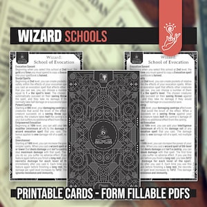 CARTÕES ESCOLARES WIZARD para DnD 5e | PDFs preenchíveis de formulário incluídos | Masmorras e Dragões | D&D | Cartões de feitiço Dnd para impressão | Subclasses Dnd