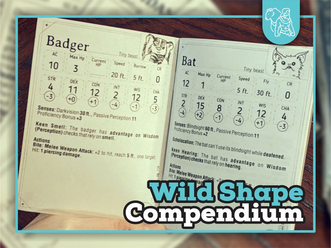 DRUID WILD SHAPE Booklet for Dnd 5e Form Fillable Pdfs - Etsy