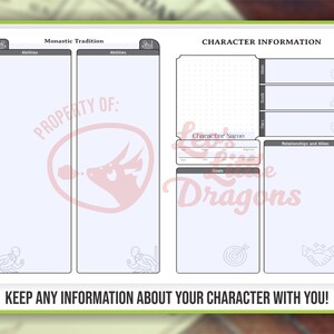 MONK CHARACTER SHEET for Dnd 5e | Form Fillable Pdf | Dungeons and ...
