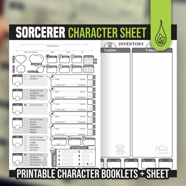 Sorcerer Dnd Character Sheet - Etsy