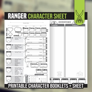 RANGER CHARACTER SHEET for DnD 5e | Form Fillable Pdf | Dungeons and Dragons | Printable Character Sheet | D&D | DnD Character Journal