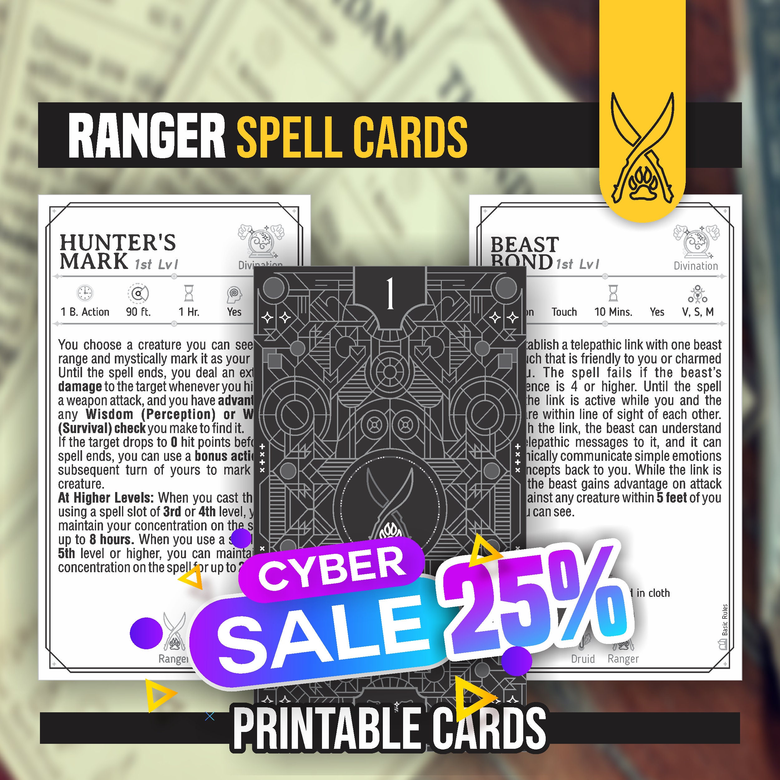 RANGER Spell Cards for DnD 5e Form Fillable PDFs Included Dungeons