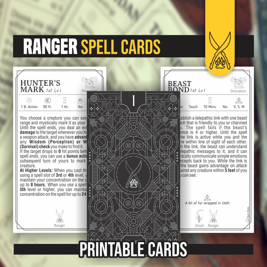 RANGER Spell Cards for Dnd 5e Form Fillable Pdfs Included Dungeons and