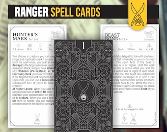 Carte incantesimo RANGER per DnD 5e / PDF compilabili inclusi / Dungeons and Dragons / D&D / Carte incantesimo stampabili