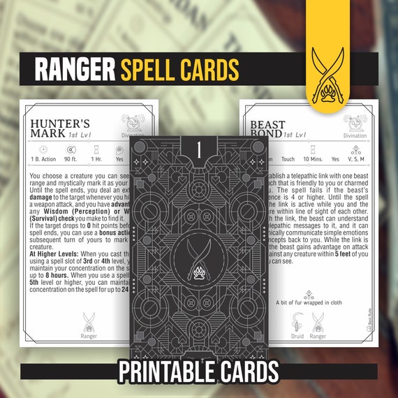 RANGER Spell Cards for DnD 5e | Form Fillable PDFs Included | Dungeons and Dragons | D&D | Printable Spell Cards