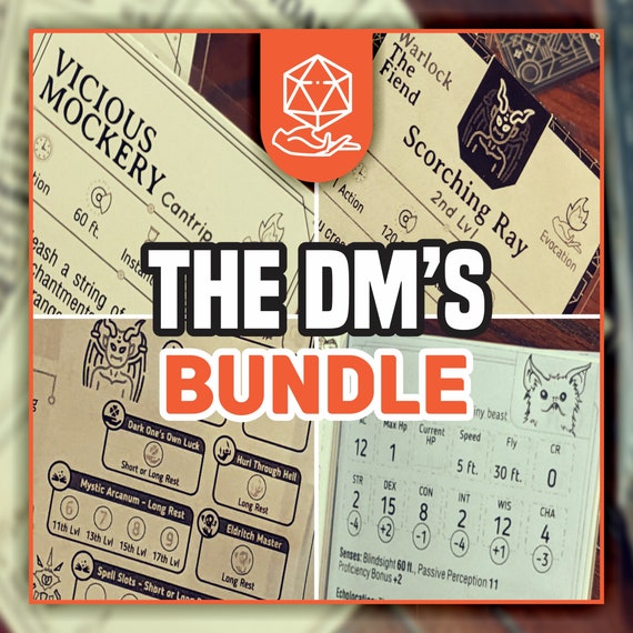 THE DM'S BUNDLE for DnD 5e | Dungeons and Dragons | D&D | Printable Spell Cards | Printable Character Sheets |