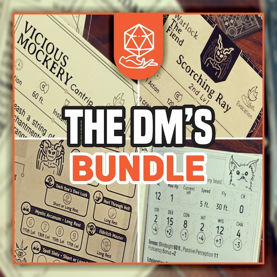 THE DM'S BUNDLE for DnD 5e | Dungeons and Dragons | D&D | Printable Spell Cards | Printable Character Sheets |