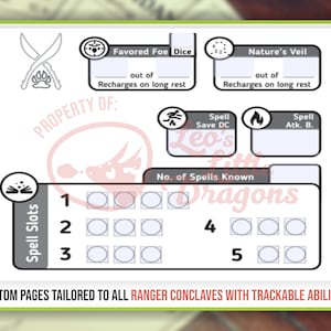 RANGER CHARACTER SHEET for Dnd 5e | Form Fillable Pdf | Dungeons and ...