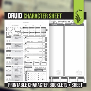 DRUID CHARACTER SHEET for DnD 5e | Form Fillable Pdf | Dungeons and Dragons | Printable Character Sheet | D&D | DnD Character Journal