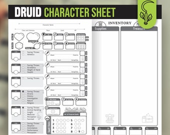 Druid 5e Character Sheet: Form Fillable D&D Journal (PDF)