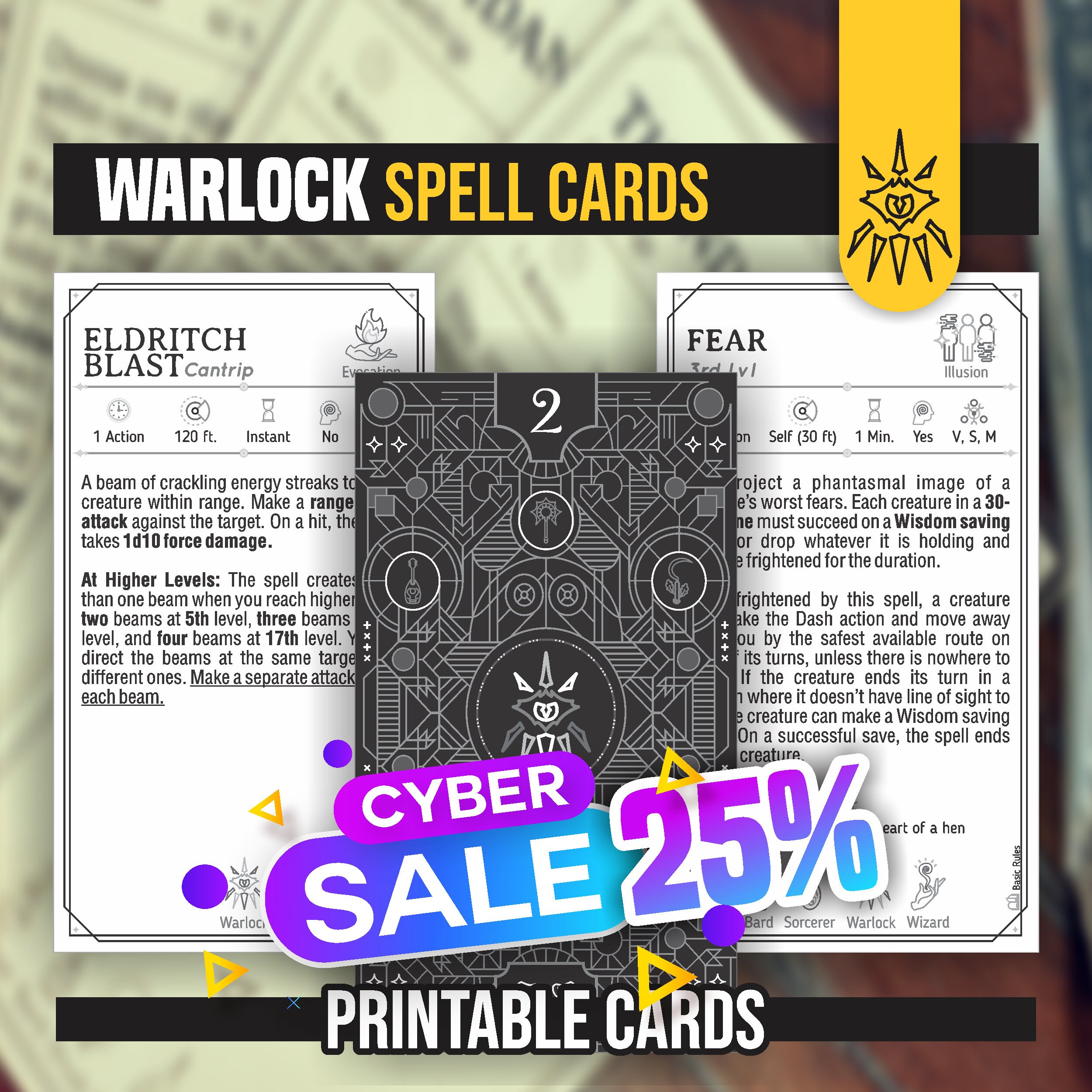 WARLOCK Spell Cards for DnD 5e | Form Fillable PDFs Included | Dungeons ...