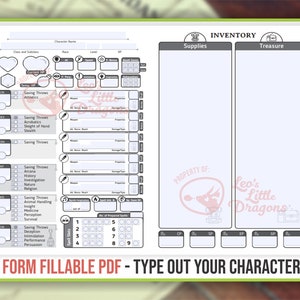 BARD CHARACTER SHEET for Dnd 5e | Form Fillable Pdf | Dungeons and ...