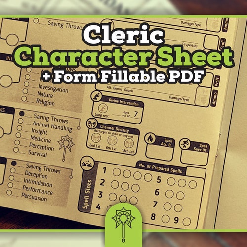 CLERIC CHARACTER SHEET for Dnd 5e Form Fillable Pdf - Etsy UK