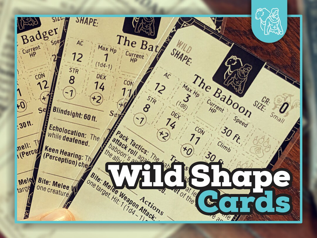 WILD SHAPE CARDS for the Druid Dnd 5e Form Fillable Pdfs - Etsy