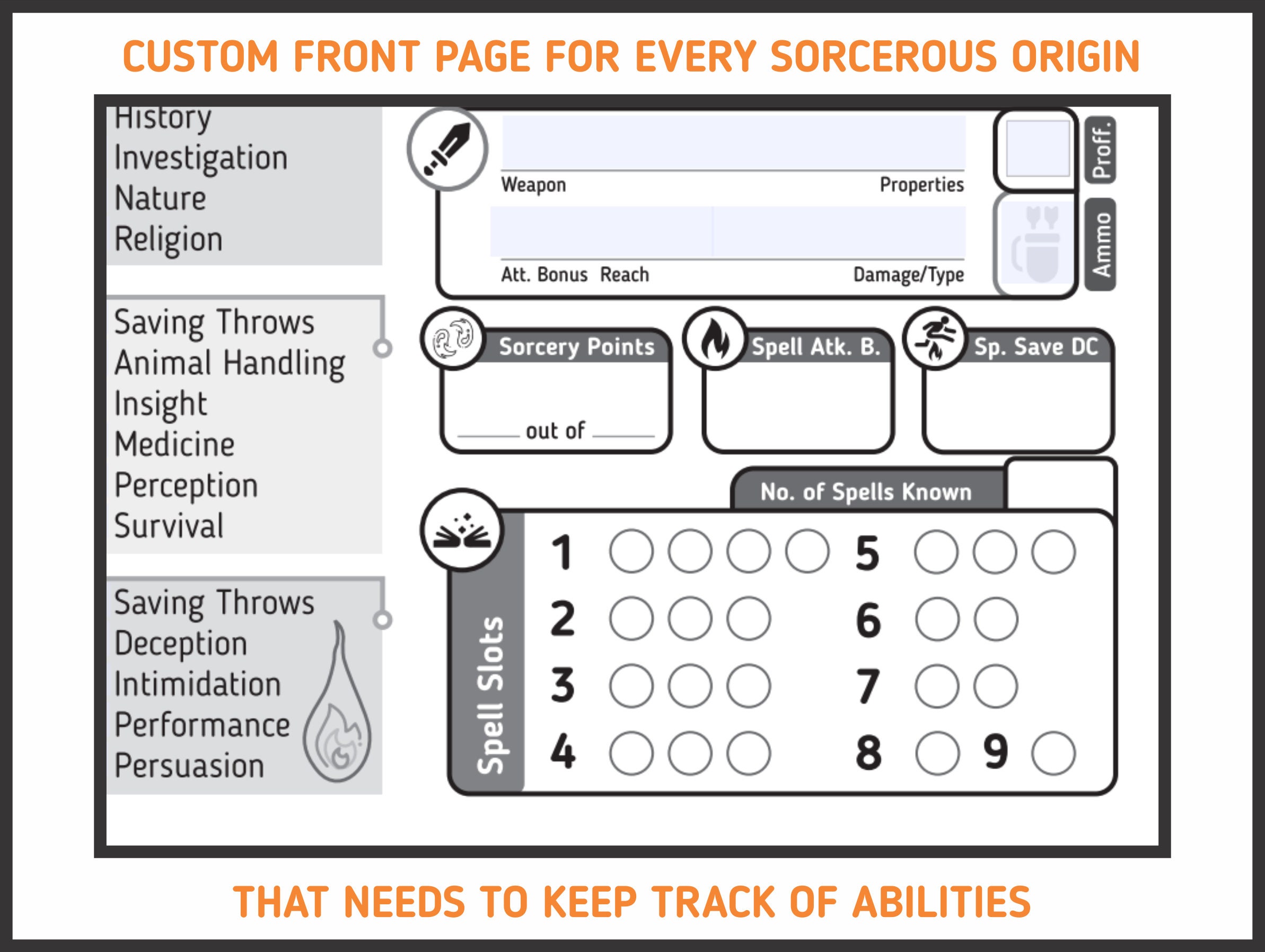 SORCERER CHARACTER SHEET for DnD 5e | Form Fillable Pdf | Dungeons and ...