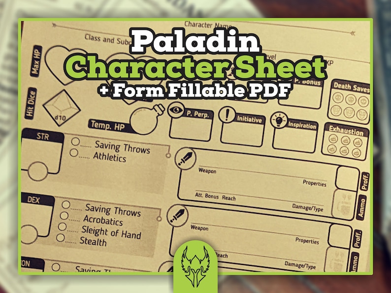 PALADIN CHARACTER SHEET for Dnd 5e Form Fillable Pdf Etsy