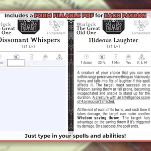 WARLOCK PATRON CARDS for Dnd 5e | Form Fillable Pdfs Included ...