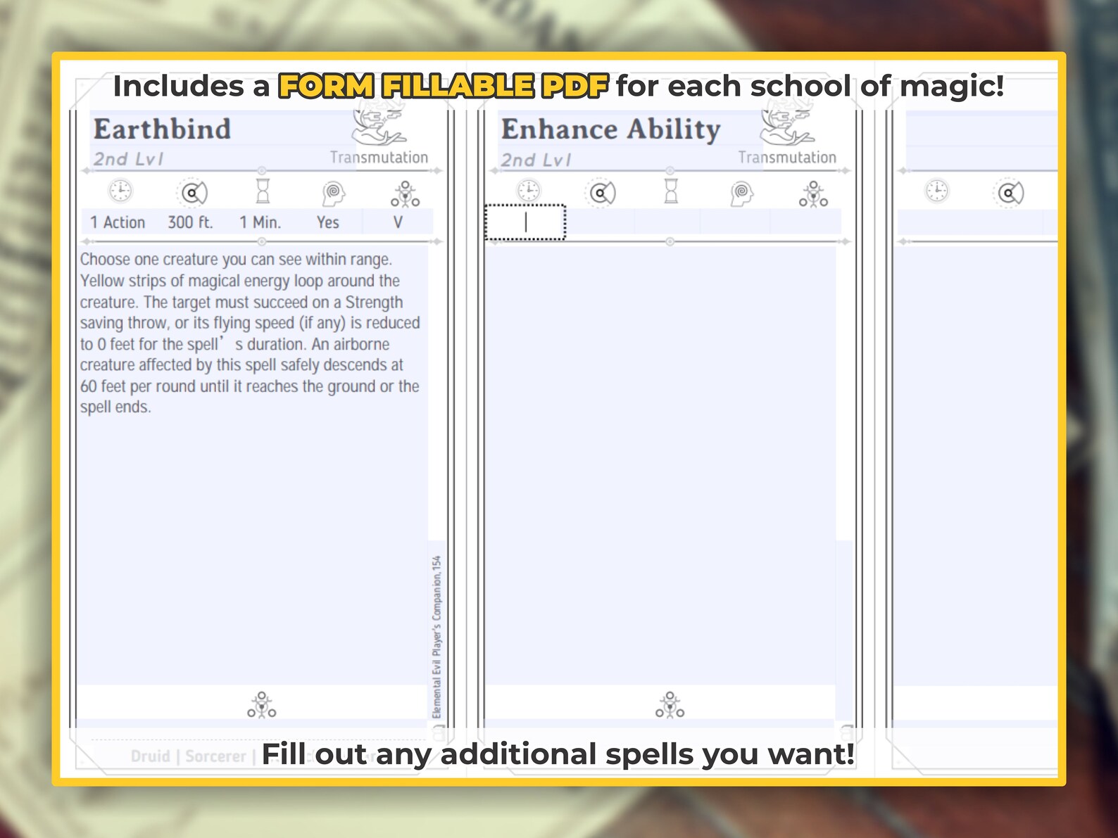 SORCERER Spell Cards for Dnd 5e Form Fillable Pdfs Included - Etsy