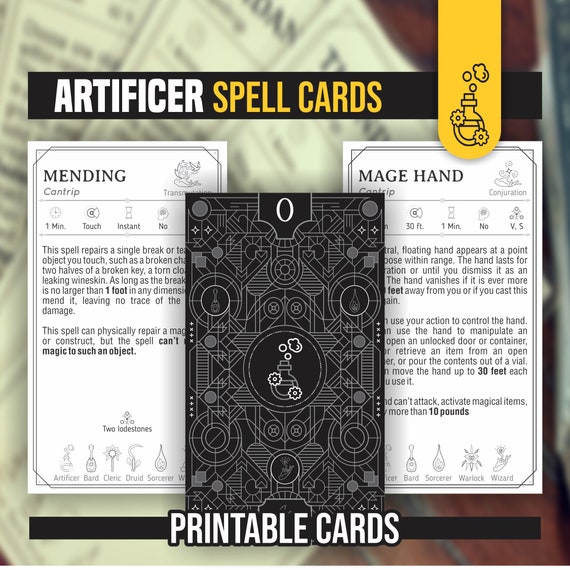 ARTIFICER Spell Cards for DnD 5e | Form Fillable PDFs Included | Dungeons and Dragons | D&D | Printable Spell Cards