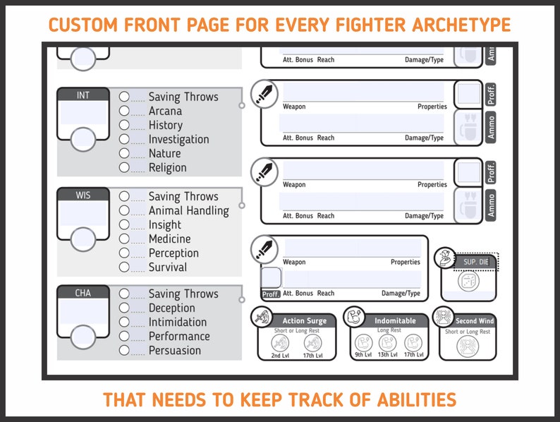 FIGHTER CHARACTER SHEET for Dnd 5e Form Fillable Pdf - Etsy