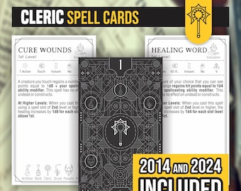 Cleric Spell Cards for DnD 5e: Printable Fillable PDFs - 2024 Update Included