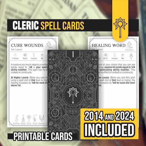 Cleric Spell Cards for DnD 5e: Printable Fillable PDFs