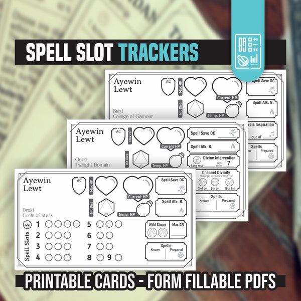 SPELL SLOT TRACKERS for All Classes for DnD 5e | Form Fillable PDFs Included | Dungeons and Dragons | D&D