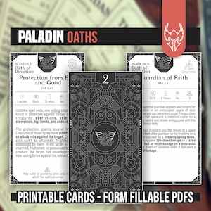 CARTÕES DE JURAMENTO DE PALADINO para DnD 5e | PDFs preenchíveis de formulário incluídos | Masmorras e Dragões | D&D | Cartões de feitiço Dnd para impressão | Subclasses Dnd