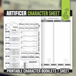 FICHA DE PERSONAGEM ARTÍFICE para D&D 5e | PDF para Preencher | Dungeons and Dragons | Ficha de Personagem para Imprimir | D&D | Diário de Personagem de D&D
