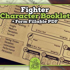 FIGHTER CHARACTER SHEET for Dnd 5e Form Fillable Pdf - Etsy