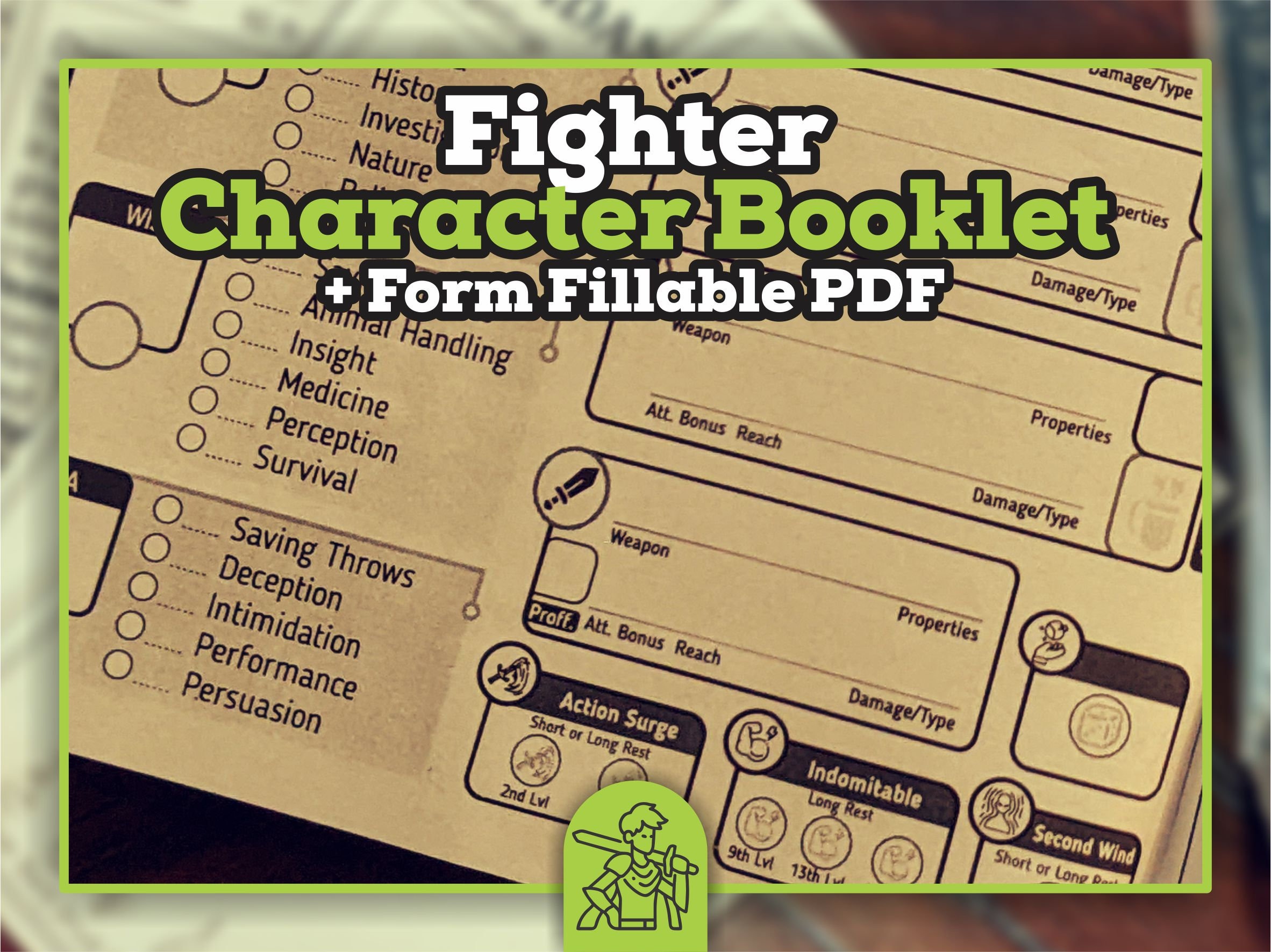 FIGHTER CHARACTER SHEET for DnD 5e | Form Fillable Pdf | Dungeons and ...