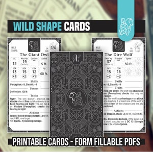 TARJETAS DE FORMA SALVAJE para el Druida DnD 5e / Formularios PDF rellenables incluidos / Mazmorras y dragones / D&D / Tarjetas imprimibles