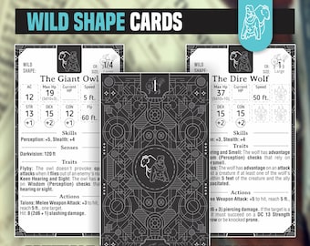 WILD SHAPE CARDS for the Druid DnD 5e | Form Fillable PDFs Included | Dungeons and Dragons | D&D | Printable Cards