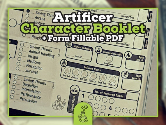 Artificer Character Sheet For Dnd 5e Form Fillable Pdf Etsy Espana