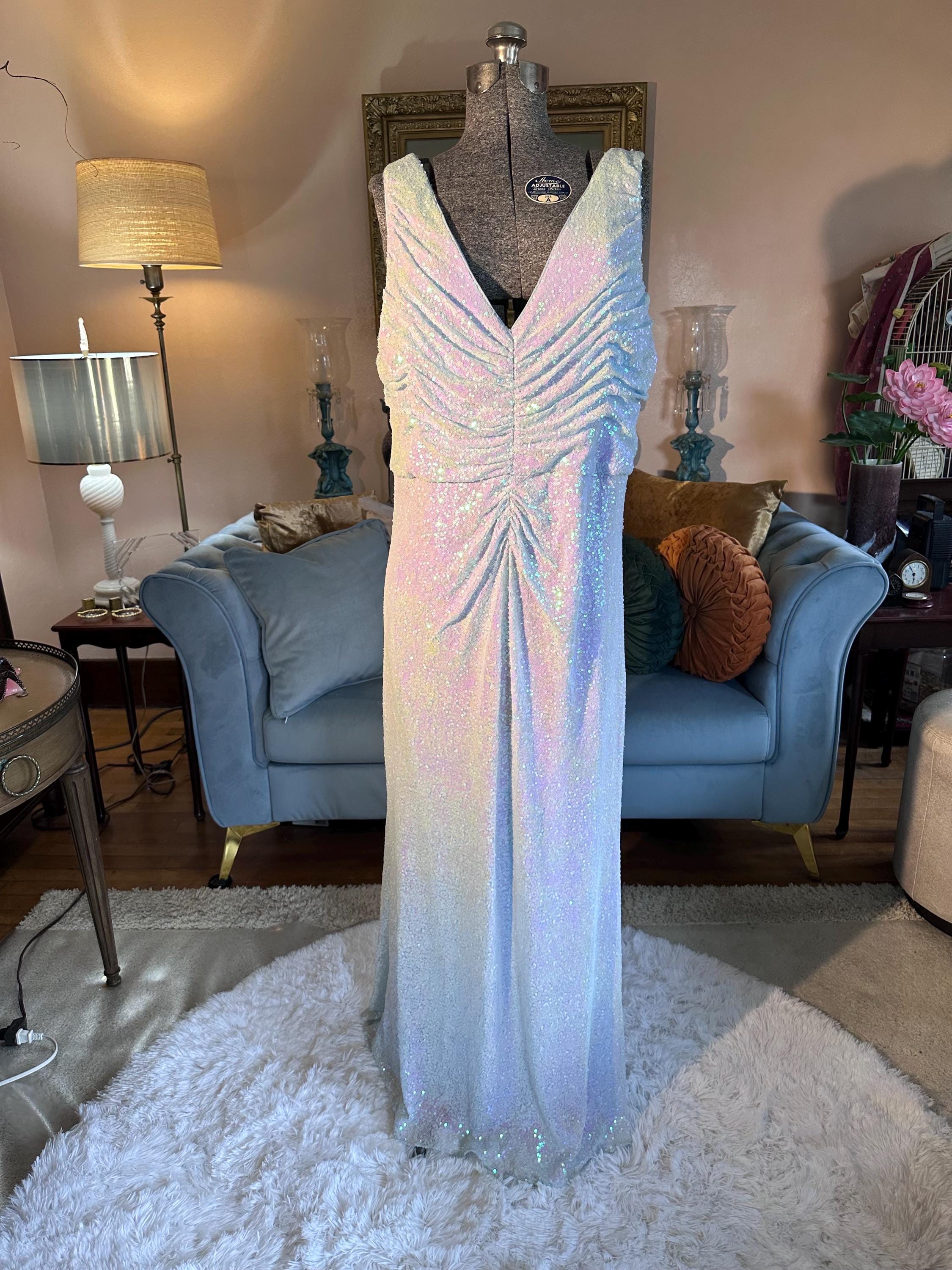 Badgley Mischka☆ビーズ装飾ネック ネイビーロングドレス ネイビー（紺）系 Badgley Mischka(バッジェリーミシュカ