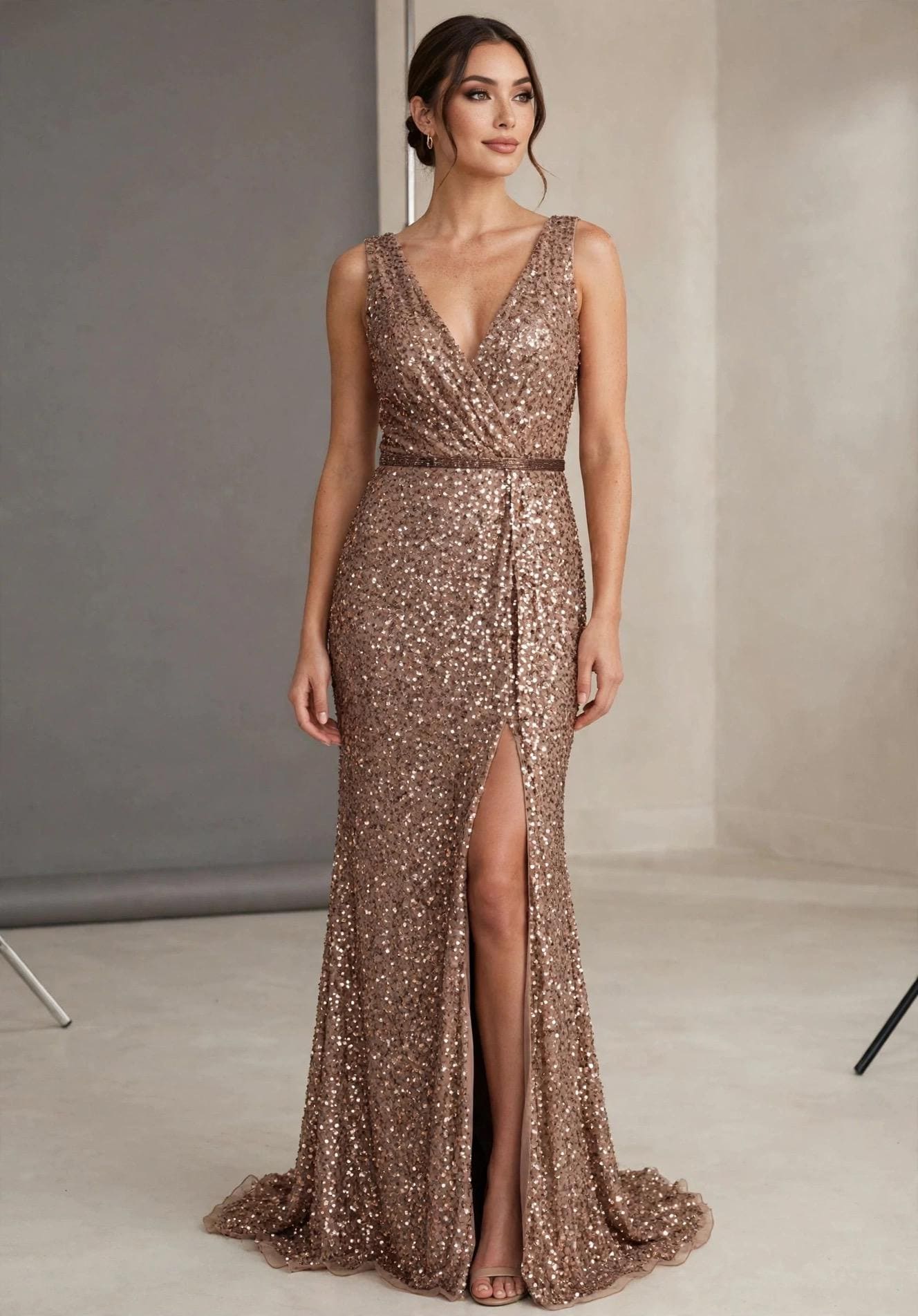 mac duggal rose gold dress Designer Sequin/beaded Evening Gown Formal gown
