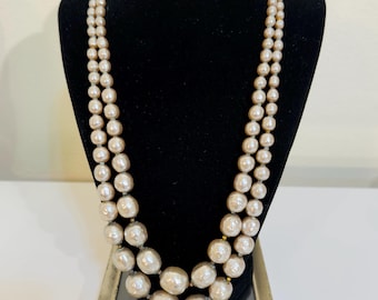 Vintage Miriam Haskell Double Strand Faux Pearl Necklace!